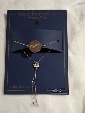 Silver Initial 'K' Adjustable Bracelet - Sterling Silver